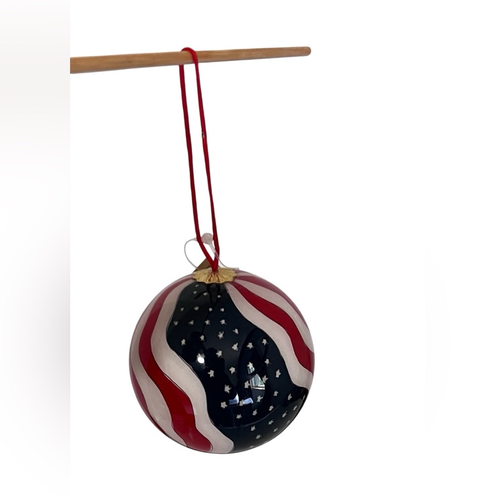 Hand painted American Flag Glass Ornament